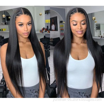 Hot Sale China Natural Color Long Swiss Lace Straight Hair Wig For Black Women 100% Raw Indian Human Hair Lace Front Wig
